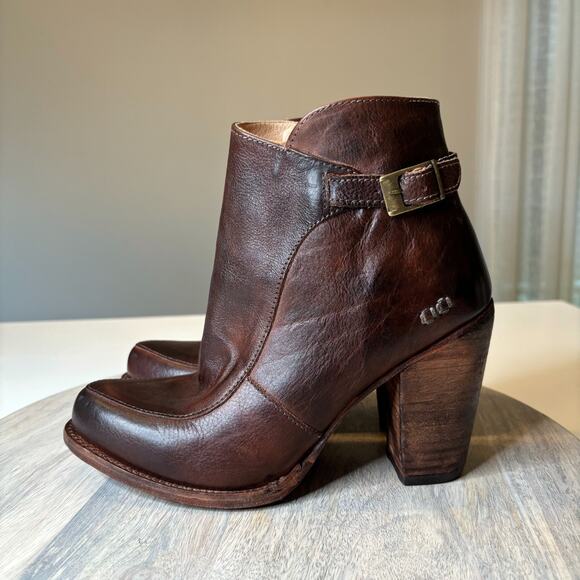 Bed Stu Isla Cobbler Brown Leather Ankle Boots Women’s 8.5 Rustic Heeled Booties - Picture 2 of 12